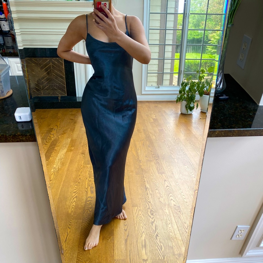 Banana Republic Satin Bias Cut Silk Maxi Gown | Wedding Guest Dress | Black Tie